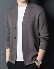 男士夹克外套2025秋新款绵羊毛V领针织开衫宽松毛衣男，男装T恤，电商B212（原钱塘6029）