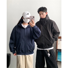 美式短款秋季开衫连帽夹克中性复古宽松褶皱外套潮HZ6608-P75，男装夹克，星座610B-1