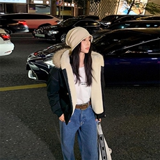 现货重磅boxy短款棉衣座山雕大毛毛领男女棉服水洗工装厚外套，男装棉衣，电商A486-1