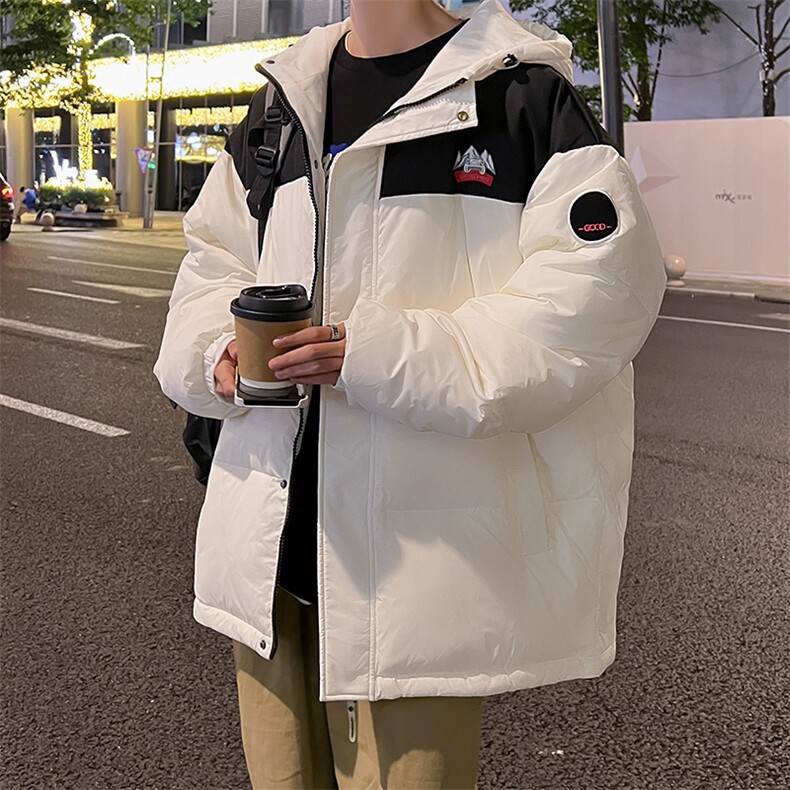 潮牌港风卡通面包服立领宽松轻薄得物白鸭绒羽绒服外套情侣,男装羽绒服,星座301D-4(原星座1004-4）