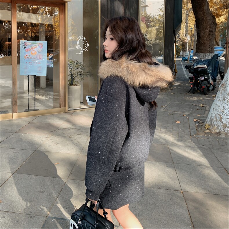 现货：冬装新款连帽时尚加厚毛呢半身裙两件套2C135-8966P225K338,女装毛呢外套,2C135