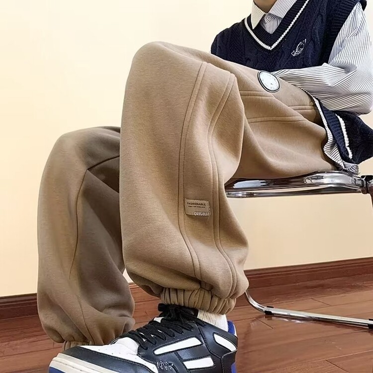 裤子男加绒冬季新款潮牌宽松束脚运动卫裤男款加厚休闲长裤,男装休闲裤,星座218-8