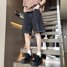 毛边牛仔短裤男士韩版潮流拉链开衩2024夏季ins五分裤RK1875-P40，男装牛仔裤，星座412-2