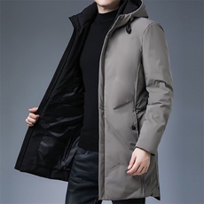 新款冬季时尚羽绒服加厚男中长款户外保暖90绒连帽冬装外套，男装羽绒服，钱塘6003（原4033）