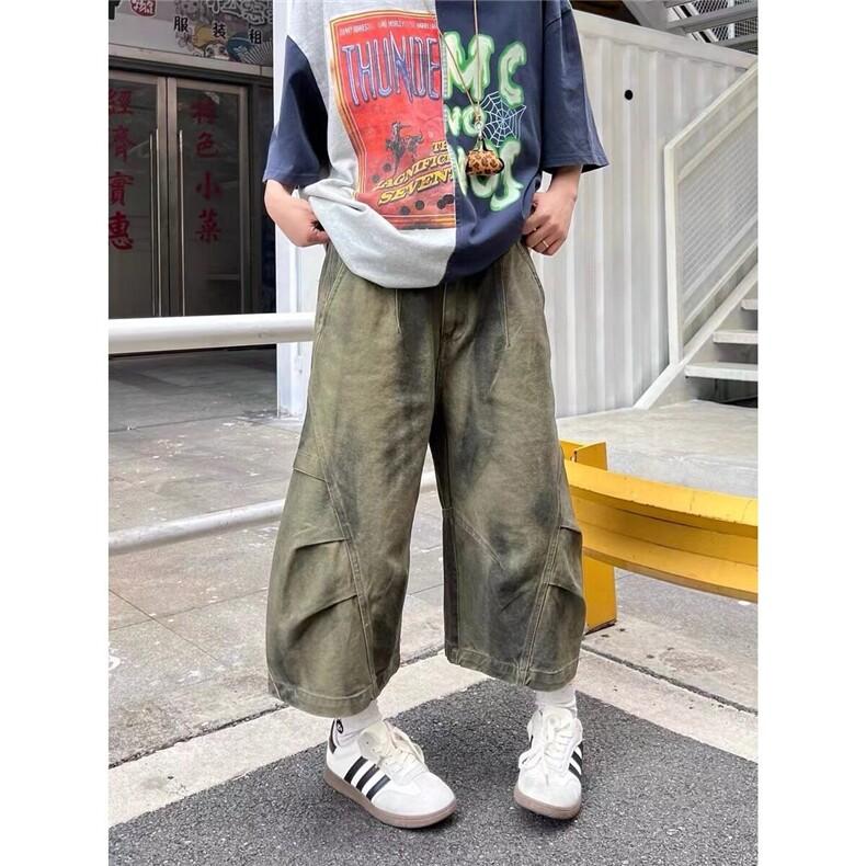 美式复古做旧脏阔腿牛仔短裤男女夏季新款宽松七分裤LAT299-p62,男装牛仔裤,星座1008
