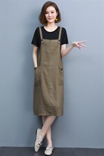 2021夏季新款简约时尚气质休闲舒适中长款可调节背带裙两件套，女装连衣裙，雪樱依海