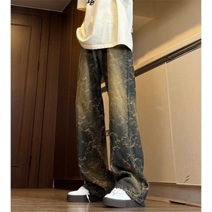 美式高街提花牛仔裤男春季款潮牌水洗高级感宽松复古痞帅休闲裤子图片