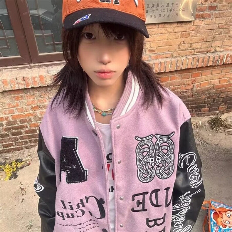 美式潮牌复古拼接棒球服外套男女新款刺绣字母高街百搭情侣夹克,男装夹克,星座601-1