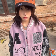 美式潮牌复古拼接棒球服外套男女新款刺绣字母高街百搭情侣夹克，男装夹克，星座601-1