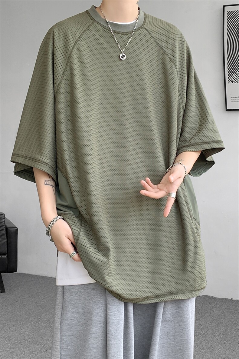 8XL-M特大码日系复古山西速干镂空拼接短袖T恤上衣男DX319P50,男装T恤,电商D206-1