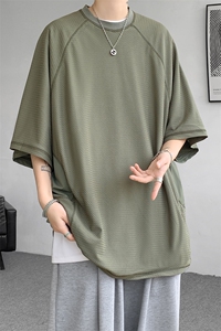 8XL-M 特大码日系复古山西速干镂空拼接短袖T恤上衣男DX319P50图片