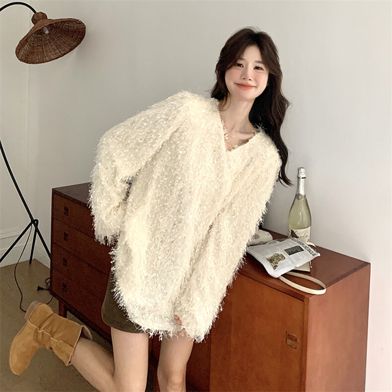 甜美蕾丝衫女中长款毛毛絮絮超仙打底衫洋气上衣年会节日高级感，女装蕾丝衫/雪纺衫，维壹