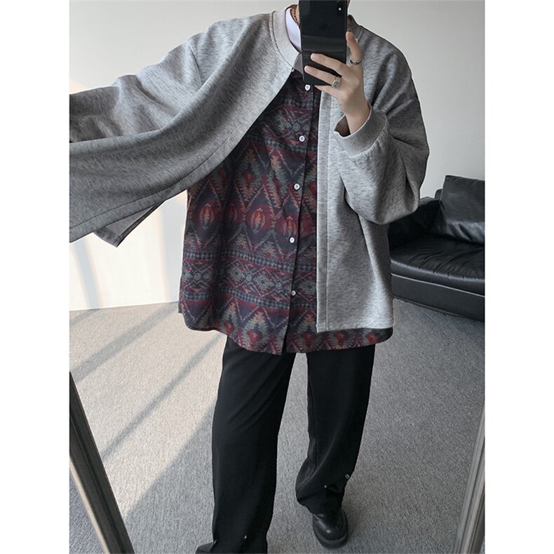 KS10157-特批60 控108新款开衫休闲上衣设计感假两件复古大码卫衣图片