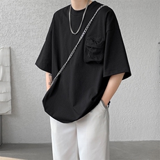 8XL-M重磅！特大码纯色宽松短袖T男口袋T恤五分袖上衣DX325P45，男装T恤，电商D206-1