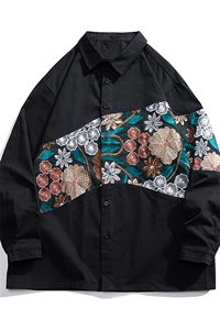 白底平铺长袖衬衣情侣大码M-5XL刺绣风长袖衬衫男CS9743P50图片