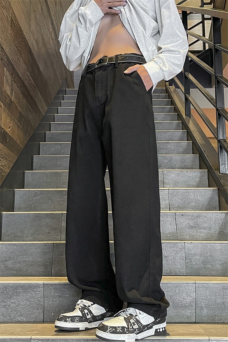 美式高街牛仔裤直筒设计情侣小众百搭宽松夏大码长裤nz112p45,男装牛仔裤,电商D315