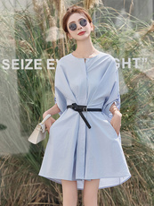 2025年夏季新款度假系列双腰带甜美纯棉韩系休闲感衬衫连衣裙短裙，女装连衣裙，欧米莱