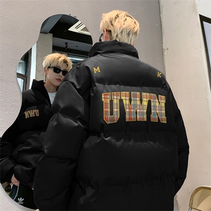 枣红色立领棉服男款冬季加厚美式复古hiphop棉衣潮牌宽松棉袄外套图片