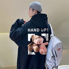 秋冬大码连帽小熊卫衣外套男宽松情侣A071-W560-P50,男装卫衣,电商A071