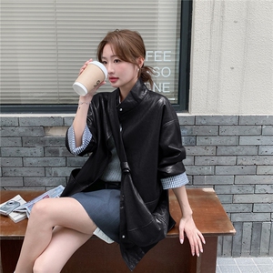 高级感咖色西装皮衣外套女秋季季宽松2025新款PU皮夹克韩版时尚潮图片