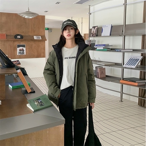 现货小个子简约棉衣抽绳连帽领子保暖女厚2024年棉服外套图片