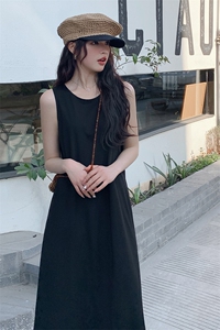夏季新款无袖露背中长款连衣裙 显瘦修身气质女神风图片