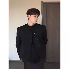 男模穿搭垫肩小香风外套黑色短款高级感痞帅中式西装春秋正肩夹克，男装西服，四季星座505