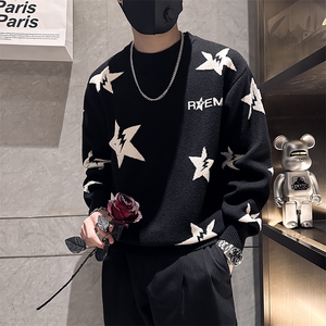 痞帅炸街撞色男士星星套头毛衣社会小伙店主风301C-M40-P68-控98图片