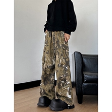蛇纹工装迷彩裤小众设计感欧美高街vibe裤子美式复古hiphop，男装牛仔裤，星座1018A