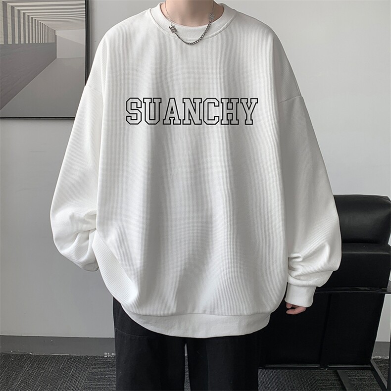 华夫格卫衣圆领卫衣男大码长袖t恤男外套 HW76229-P30加绒款-P40图片