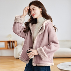 2025冬季时尚简约大方气质优雅显瘦休闲百搭潮流皮毛一体外套，女装羊羔毛/颗粒绒，独衣靓