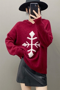 欧货秋冬康赛花纱软糯纯山羊绒衫女连帽毛衣加厚宽松慵懒针织打底图片