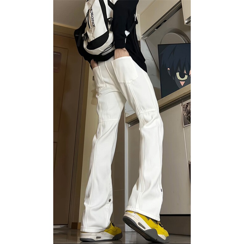 白色牛仔裤男款春秋季美式微喇修身直筒裤子潮牌高级感垂感休闲裤,男装牛仔裤,电商A062