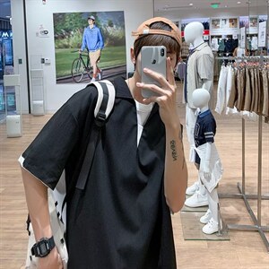 POLO衫男潮流短袖时尚原宿新款潮冰丝皱纹D211P30图片