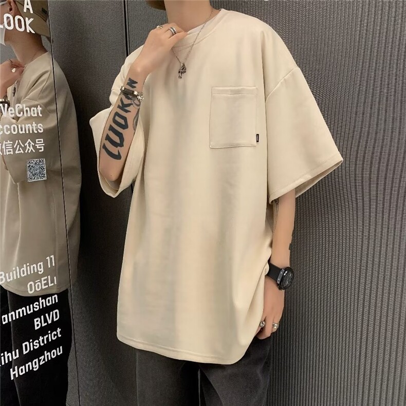 简单百搭五分袖中性短袖炸街T恤男女T239-P30,男装T恤,电商D202-1