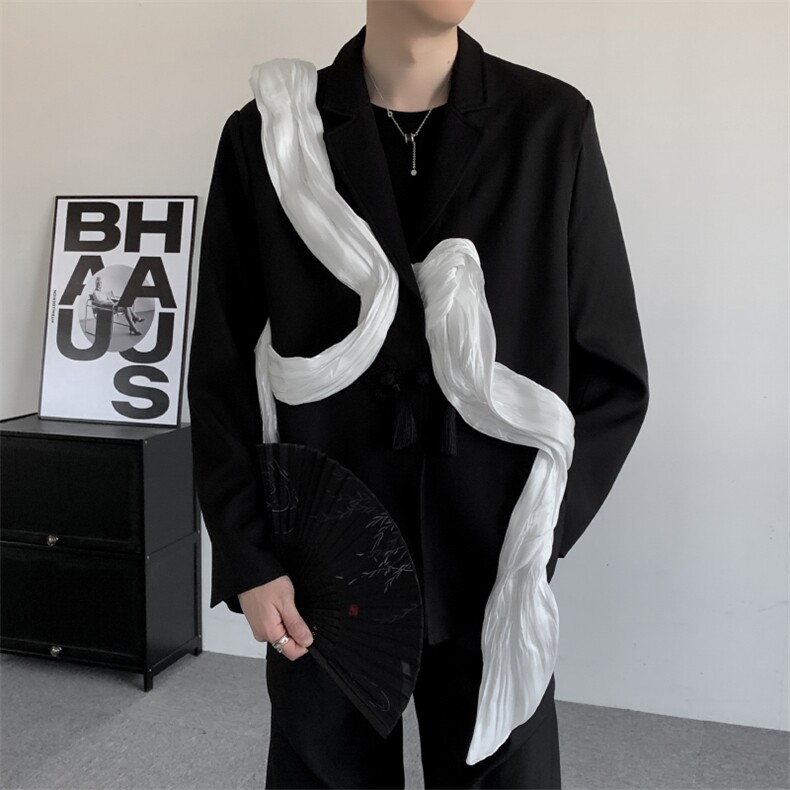 舞台表演明星同款演唱会新中式飘带西服潮流结婚男女垫肩西装外套,男装西服套装,星座909