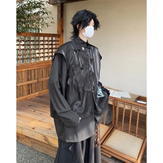 25春夏男士新中式假两件刺绣兰花流光丝光飘逸衬衫CS51-P98无胸针，男装衬衫，电商B288