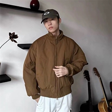 抖音得物美式潮休闲夹克春季立领纯色复古工装加厚棉服外套MF01，男装夹克，电商A443