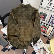 秋季新款港风日系复古贴袋宽松慵懒风格子翻领衬衫男潮ZC776-P65，男装衬衫，星座313A(原308A-2)