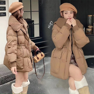 《现货新品》5色可选翻领针织大毛领抽绳白鸭绒羽绒服外套图片