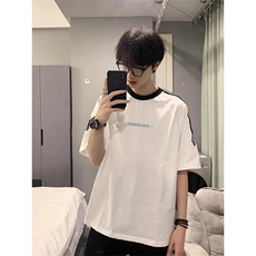 夏季美式高街重磅纯棉三条杠织带撞色男女短袖T恤ZD645-特P30，男装T恤，电商A486-1