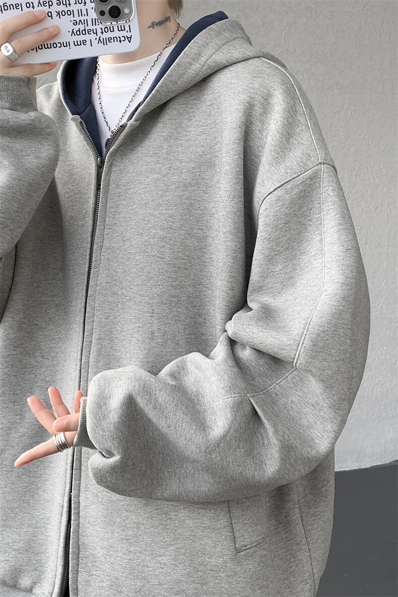 8XL-M500克潮牌百搭卫衣男美式情侣连帽撞色休闲廓形外套WY33P68,女装短外套,电商D206-1
