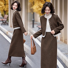 小香风套装2026秋冬新款气质高端千金毛呢半身裙两件套职业装，女装套装/套裙，冬木谷雨