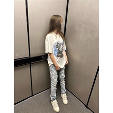 设计款破洞牛仔裤男修身小脚2025秋冬季新款潮流印花休闲裤子，男装牛仔裤，星座218-1（原230）
