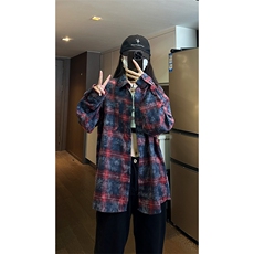 现货复古晕染格子长袖衬衫女高级感慵懒风外套男C19-P50控78，男装衬衫，星座205-5