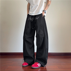 2025夏季新款美式字母刺绣褶皱宽松休闲裤B315-K25520-特p35控68，男装休闲裤，电商B315