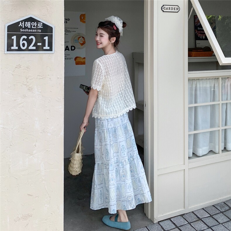 夏季半身裙蕾丝衫时尚两件套女,女装套装/套裙,秋水欣儿