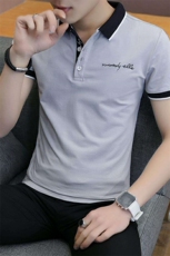 8712-P30刺绣t恤夏季个性半袖百搭修身男生潮牌短袖翻领衫，男装T恤，电商D310B-1