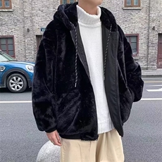 M03-P75双面穿加绒加厚棉衣外套男港风潮流ins学生百搭连帽，男装棉衣，电商B323A