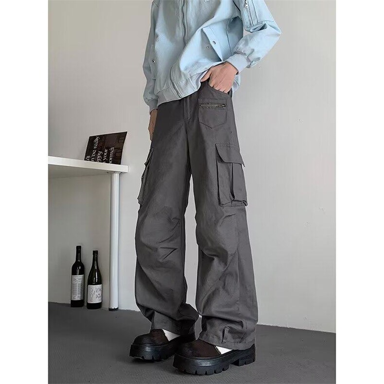高街复古休闲大口袋工装裤男女夏新款宽松垂感阔腿长裤K6268-P56，男装工装外套，星座412-2